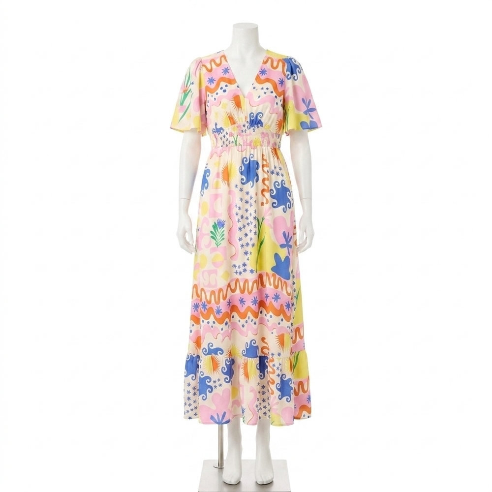NEW COCO + CARMEN picasso short sleeve maxi dress in multi color